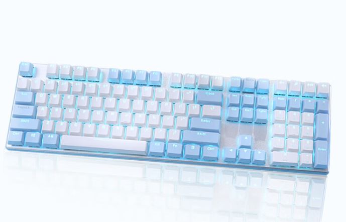达尔优（dareu）EK815机械合金键盘 有线键盘 游戏键盘 108键单光 男生女生 电脑键盘 白色蓝色 青轴